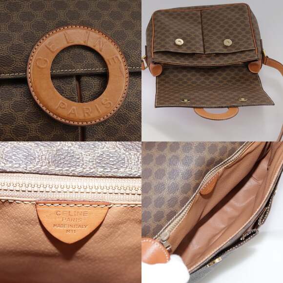 CELINE Macadam Canvas Shoulder Bag Pvc Leather Brown Gold - Picture 11 of 13